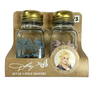 Dolly Parton Salt Pepper Spice Shakers Butterfly Blue Pink Discontinued DG New